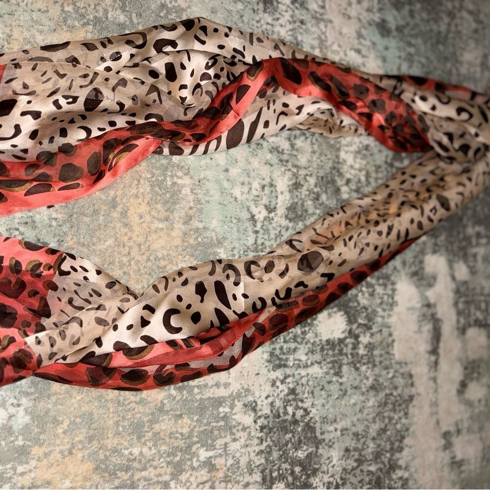 Leopard Print Red and Brown Scarf